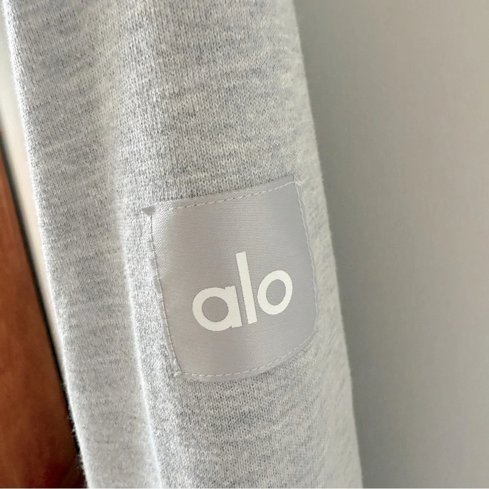 ALO Yoga Routine Cropped Zip Hoodie Jacket in Athletic Heather Grey - Picture 8 of 13